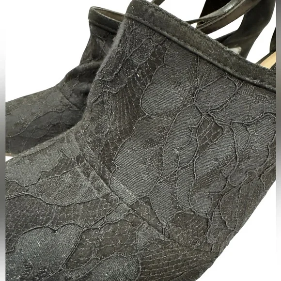 NINE WEST Sexy Lace Overlay Black Strap Pumps Heels 10 - Picture 11 of 17